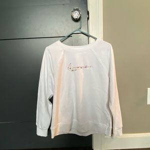 White Embroidered Nike Crewneck.